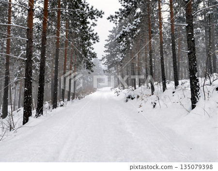 Snowy mountain road 135079398