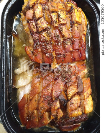 baked pork belly as typical czech food 135079560