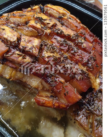 baked pork belly as typical czech food baked pork belly as typical czech food 135079561