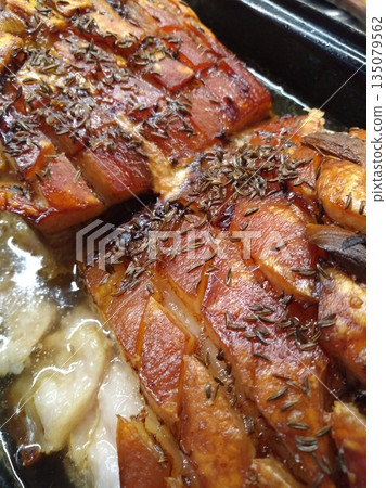 baked pork belly as typical czech food baked pork belly as typical czech food 135079562