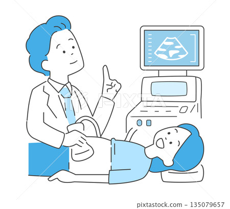 一位女性正在接受超音波檢查的插圖 - 向量圖 135079657
