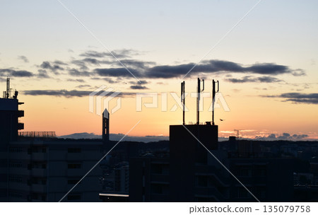 View of the eastern part of Nagoya city at sunrise in the early morning 135079758