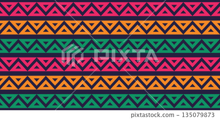 Mexican pattern line border. African ethnic motif border. Aztec triangular ornament line stripe. Mexican or African ethnic culture ornament. Vector illustration isolated on white background 135079873