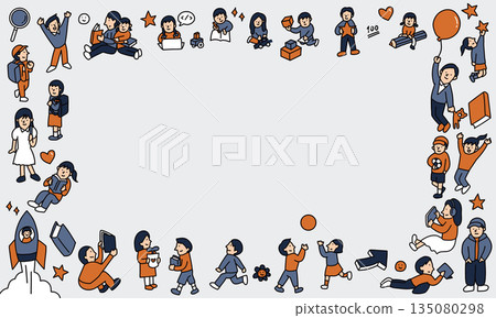 Children doing what they love. Respecting children's individuality. Illustration frame. Children doing what they love. Respecting children's individuality. Illustration frame. 135080298