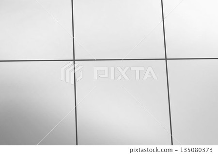 Flat design is showing close-up of light grey metal panel grid with thin dark joints 135080373