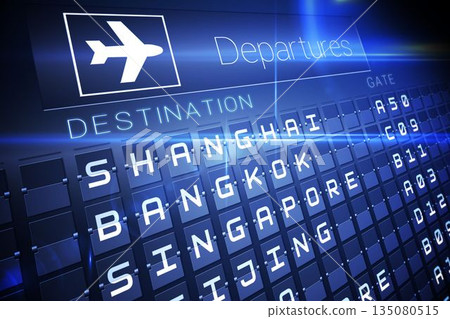 Blue departures board for asian cities 135080515
