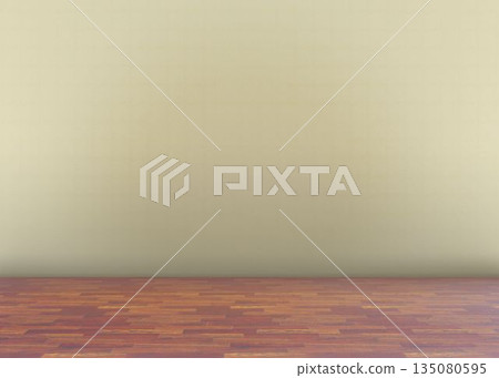 Junction of smooth light beige wall and polished hardwood floor being shown in flat design studio Junction of smooth light beige wall and polished hardwood floor being shown in flat design studio 135080595