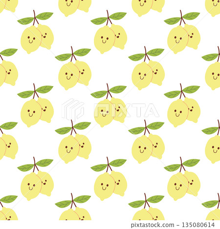 Cute Seamless Lemon Pattern with Smiling Faces in Flat Style Cute Seamless Lemon Pattern with Smiling Faces in Flat Style 135080614