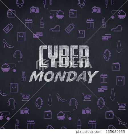 Cyber Monday sale sign with various icon Cyber Monday sale sign with various icon 135080655