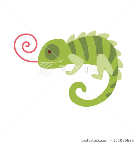 Cute Chameleon Cartoon Illustration in Flat Style Isolated on White Background 135080686