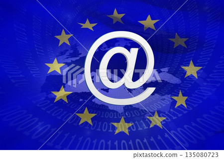 European union flag with binary codes and sign European union flag with binary codes and sign 135080723