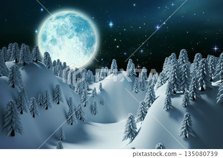 Trees on snowcapped mountain against full moon 135080739