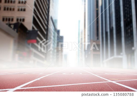 Running track in front of city Running track in front of city 135080788