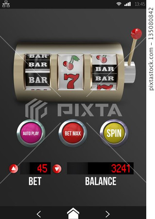 Slot machine with text on mobile display Slot machine with text on mobile display 135080842