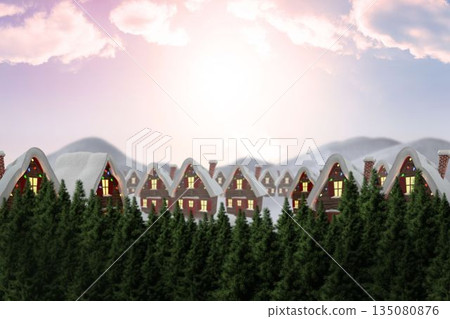 Digitally generated Cute village in the snow 135080876