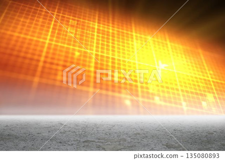 Orange glowing grid above desert Orange glowing grid above desert 135080893