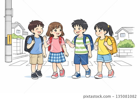 Children on their way home after school 135081082