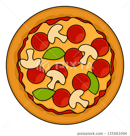 Pepperoni Pizza With Mushrooms Food Illustration 135081094