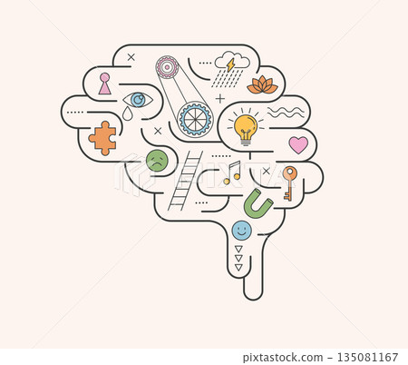 Abstract brain infographic. Mental health concept illustration. Abstract brain infographic. Mental health concept illustration. 135081167