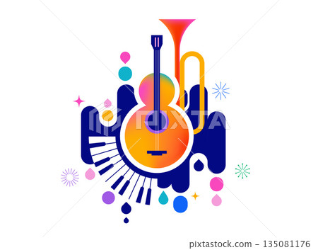 Colorful carnival and music festival poster and banner with abstract musical instruments 135081176