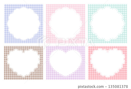 Vector illustration set of cute lace frames. Ornaments, frames, gingham check 135081378