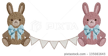 【兔子毛絨玩具和花環】手工刺繡插畫材料 135081643