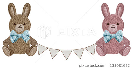 [Rabbit plush toy and garland] Hand-embroidered illustration material 135081652