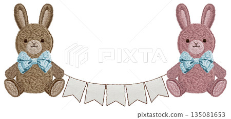 [Rabbit plush toy and garland] Hand-embroidered illustration material 135081653