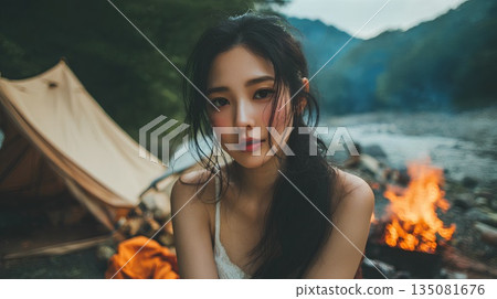 美麗的女人露營 美麗的女人露營 135081676