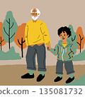 Grandfather walking with his grandson 135081732
