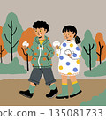 Brother and sister stuffing their mouths with meat buns 135081733