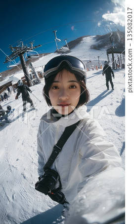 Woman snowboarding at the ski resort 135082017