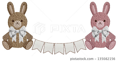 【兔子毛絨玩具和花環】手工刺繡插畫材料 135082156