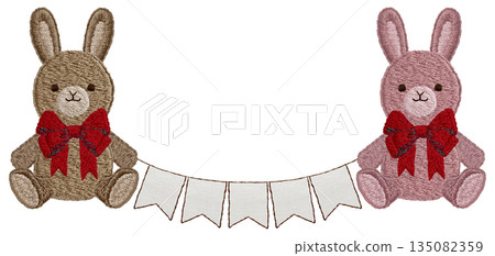 [Rabbit plush toy and garland] Hand-embroidered illustration material 135082359