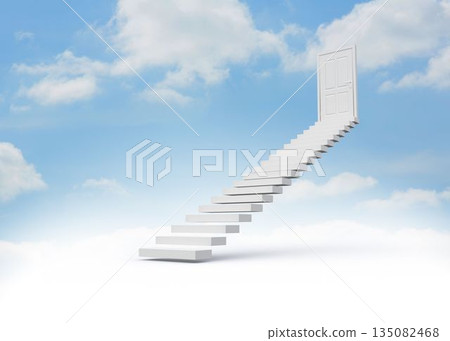Steps leading to closed door in the sky 135082468