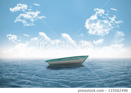 Digitally generated small boat in the ocean Digitally generated small boat in the ocean 135082496