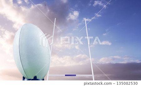 Rugby ball in front of posts Rugby ball in front of posts 135082530