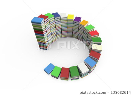 Colorful hardcover book stacks are forming semi-circular arc on white background in flat design 135082614