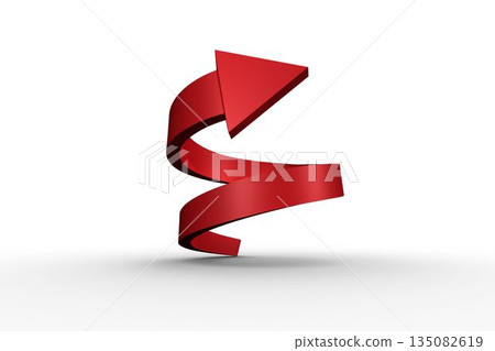 Red 3D arrow ribbon is spiraling upward in 3D render with soft shadow, copy space Red 3D arrow ribbon is spiraling upward in 3D render with soft shadow, copy space 135082619