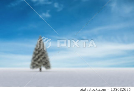 Lone evergreen tree is standing in flat design snowy plain, with bright sky and clouds Lone evergreen tree is standing in flat design snowy plain, with bright sky and clouds 135082655