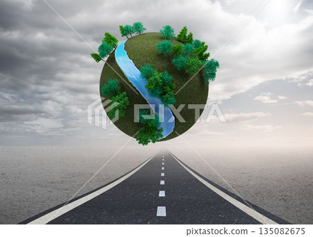 Futuristic earth floating in sky Futuristic earth floating in sky 135082675