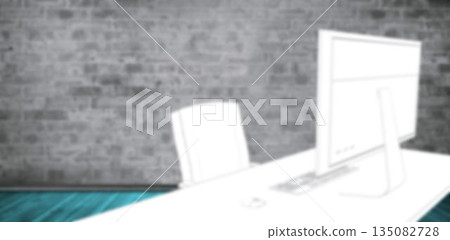 Vector image of office desk against wall Vector image of office desk against wall 135082728
