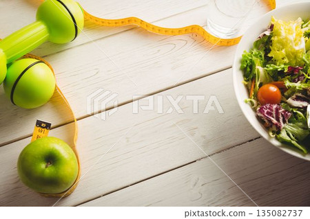Healthy food with measure tape Healthy food with measure tape 135082737