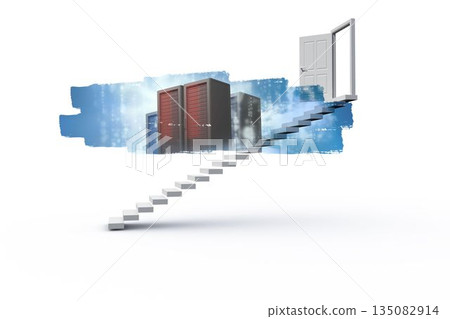 Abstract screen in room showing server towers 135082914