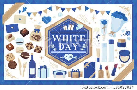 時尚可愛的白色情人節插畫集 135083034