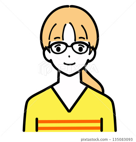 Illustration of a woman wearing glasses smiling 135083093