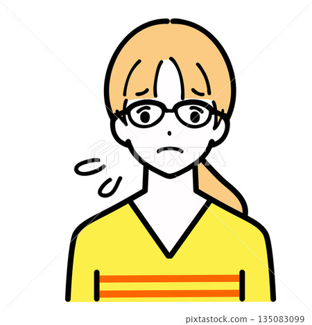 Illustration of a young woman wearing glasses with a troubled expression Illustration of a young woman wearing glasses with a troubled expression 135083099