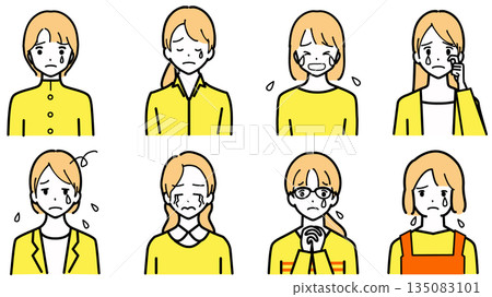 Set of facial expressions of multiple crying... - Stock Illustration ...