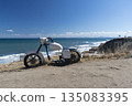 Retro cross bike on the beach in Ravda resort in Bulgaria 135083395