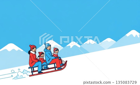 Enjoy sledding in the snow with the whole family! Fun winter memories 135083729